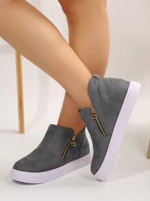 Women Ankle Boots And Short Boots, Beige Boots, Women's Flat Shoes, New Ladies Short Boots With Zipper, Plus Size Women Shoes