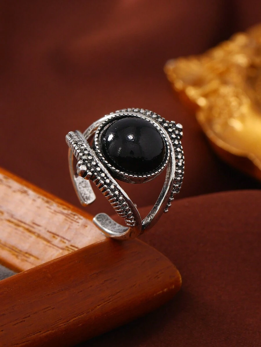 Nhẫn trang trí đá trang trí - màu đen - Xem 1