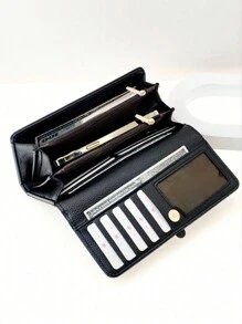 MINGYOU New Women's Multi-Function Large Capacity Wallet, Fashion Classic Buckle Flip Cover Minimalist Multi-Card Slot Phone Wallet, Women's Wallet, Handbag, Long Wallet - Black - View 5