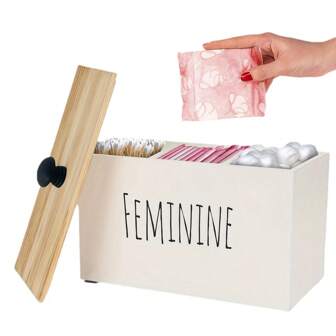 浴室卫生棉条收纳盒、女性木质容器盒、女性用品收纳盒、农舍装饰、卫生巾收纳盒、乡村风格配件、宿舍