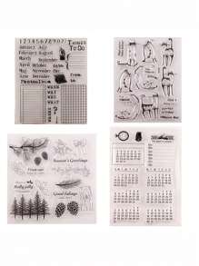 4pcs Transparent Stamp Supplier Selling At Low Price, Stamps For Making Stamps, Cards, Art Crafts, Clear Pattern Stamps, Reusable For Scrapbooking/Card Making - Black - View 2