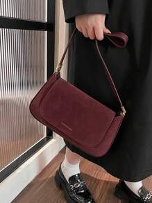 2025 Nova Bolsa Transversal Minimalista Vinho sob o Braço em Textura de Camurça Sólida para Mulheres