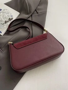 2025 Nova Bolsa Transversal Minimalista Vinho sob o Braço em Textura de Camurça Sólida para Mulheres