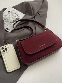 2025 Nova Bolsa Transversal Minimalista Vinho sob o Braço em Textura de Camurça Sólida para Mulheres