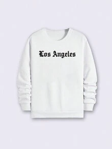 2件装加大码男士城市标语印花圆领长袖卫衣 - 黑與白 - 查看 4