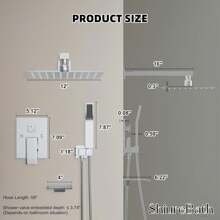 12 Inch Shower System With Tub Spout, 3 Function Bathtub Shower Faucet Set, Wall Mounted Bathroom High Pressure Shower Head With Handheld Sprayer Rough In Valve Body And Trim - Chrome - View 7