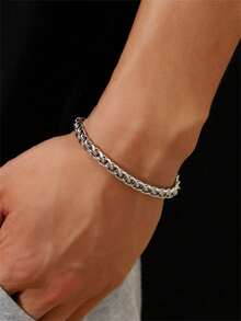 1 件时尚个性化运动风格不锈钢手链，适合送给男朋友的夏季珠宝礼物，适合音乐家、街头时尚 - 銀色 - 查看 1