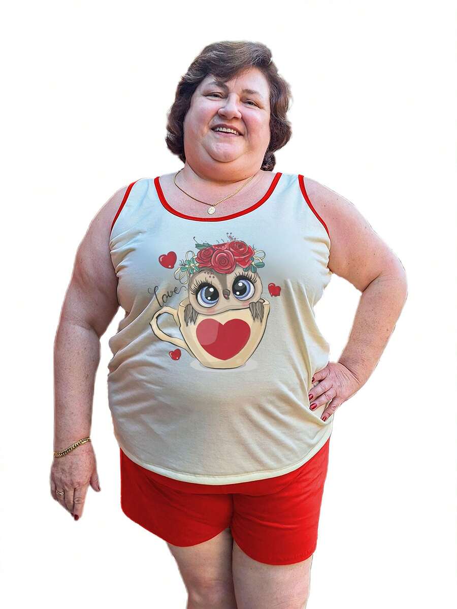 Women's Plus Size Pajamas Knitted Printed Wholesale Comfort - 彩色 - 查看 1