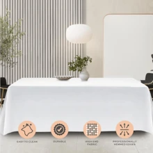 2 Pack Classic White Tablecloth 90x132 Inch White Table Clothes For 6 Foot Rectangle Tables 200 GSM Stain And Wrinkle Resistant Washable Fabric - White - View 4