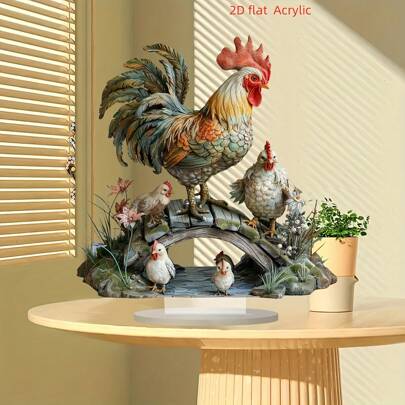 1 件经典迷人的小鸡家族 2D 亚克力桌面装饰，9.8 英寸 X 9.1 英寸，非常适合家庭、咖啡厅或办公桌装饰，适合作为节日送给朋友的独特创意礼物