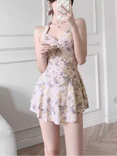 2024 Stylish One-Piece Swimsuit With Modest Skirt Design, Tummy Control, Slimming Summer