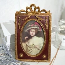 1pc Creative American Style Floral Gold Resin Photo Frame Free Standing Decor, Prop For Home Staging Gifts Birthday Graduation - Multicolor - View 9