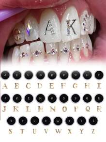 novani 1pc 3D English Letters Tooth Gems Kit Teeth Jewelry Super Shiny Teeth Decoration Accessory Y2k