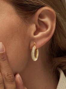 1 paire de boucles d'oreilles élégantes en cercle géométrique à micro-incrustation de cubic zirconia en argent sterling S925 pour femmes, cadeau de bijoux fins