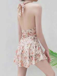 2024 年新款简约连体泳衣，带裙摆，遮住腹部，时尚夏季 - 彩色 - 查看 3