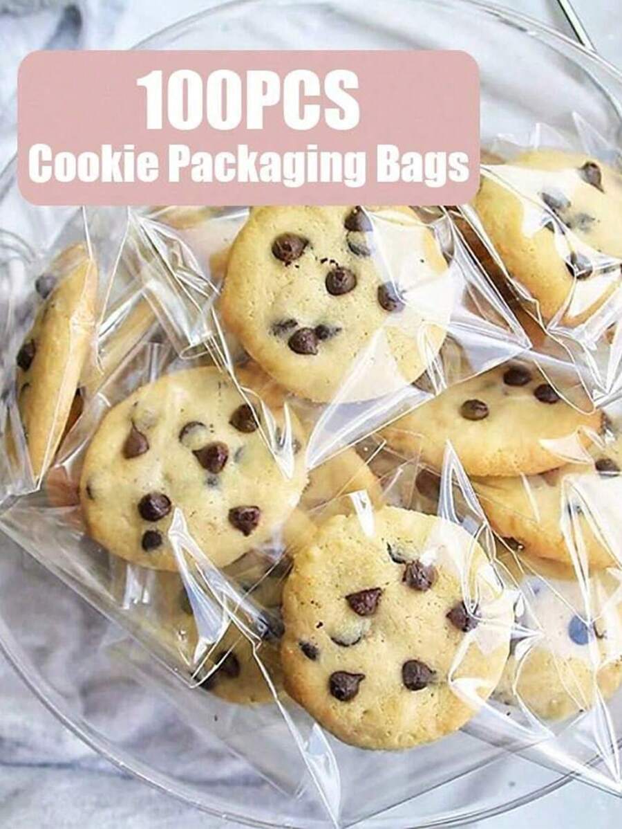 100pcs Cookie Bags For Packaging, Clear Self Sealing Cellophane Individual Cookie Bags For Gift Giving School Supplies Food Bag Food Box Suitable For Candy Chocolate Cookies Etc - Clear - View 1