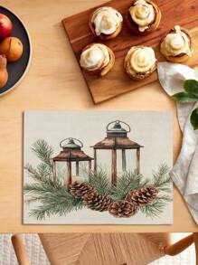 1pc Vintage Pinecone Christmas Lights Pattern Table Runner, Christmas Home Decor Table Runner, Indoor Outdoor Party Supplies, Decoração de quarto. Adequado para decoração de cozinha de casa de Natal e decoração de festa de Natal