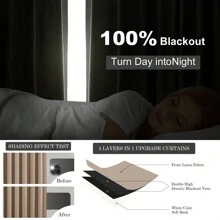 Topfinel 4 Panels Curtains Cream OliveGreen Natural Linen Curtains Winter 100% Blackout Thermal Sound Insulated , Ring Clips Back Tab Track System  Hook Belt For Living Room Bedroom Office New Year Home Decor - 棕色 - 查看 7
