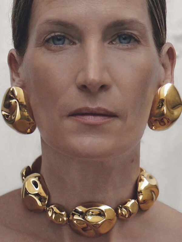 1 Par de Brincos Grandes de Metal Dourado Vintage em Aço Inoxidável, Joias Geométricas da Moda Declarativa Europeia para Festas para Mulheres