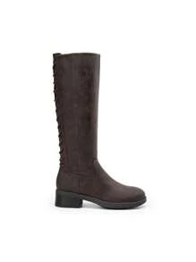 Women's Lace Up Knee High Boots Low Block Heel Riding Motorcycle Outdoor Combat Boots Round Toe Side Zipper Festival Fall Boots - Brown - View 7
