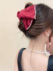 1pc New Women's Hair Claw Clip, All-Season Elegant Pearl Versatile Satin Large Hair Claw, Elegant & Luxurious Polyester (Polyester) Summer Hair Accessories Vacay Hair Clips - Multicolor - View 8
