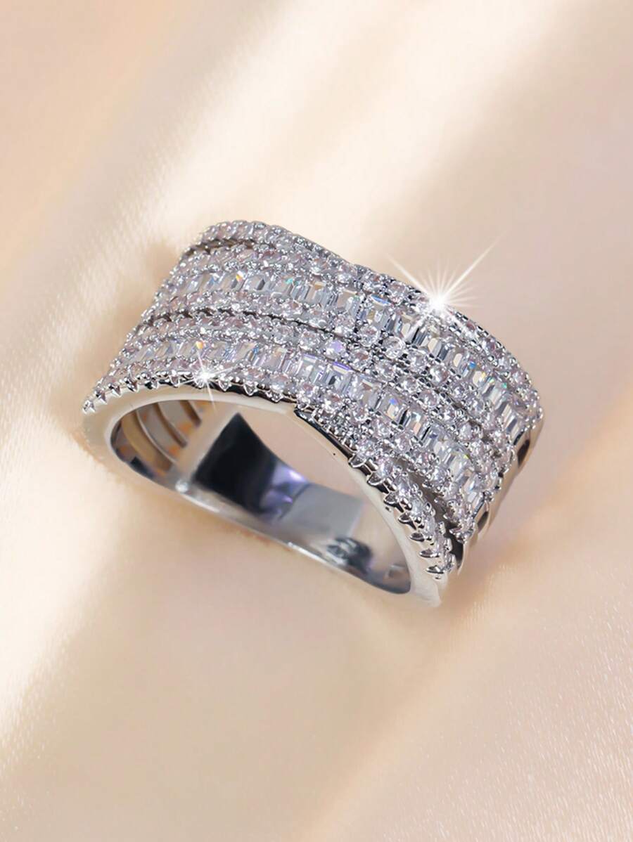 Cubic Zirconia Decor Ring - Silver - View 1