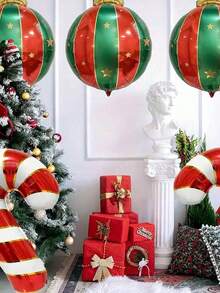 5 Stück große Weihnachtskugel Ornamente Ballons, wiederverwendbare Weihnachts-Latex-Ballons, Süßigkeitenmuster, Aluminiumfolie Ballon, Weihnachtsthemen Zuckerstangen Windmühle Ballon Set, inklusive Weihnachtskugel & Süßigkeiten Form, zum Aufhängen, geeignet für Weihnachten, Nussknacker, Weihnachtsbaum, Zimmer, Zuhause, Partydekor, Silvesterfeier, Outdoor Weihnachtsdekoration - Verschiedenfarbig - Übersicht 3