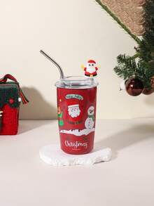 1 件圣诞汽车杯现代简约保温水杯，15 盎司 | 玻璃杯，圣诞老人和雪人，适用于冰茶、水、咖啡，适合汽车杯架，圣诞玻璃杯 - 多色 - 查看 8