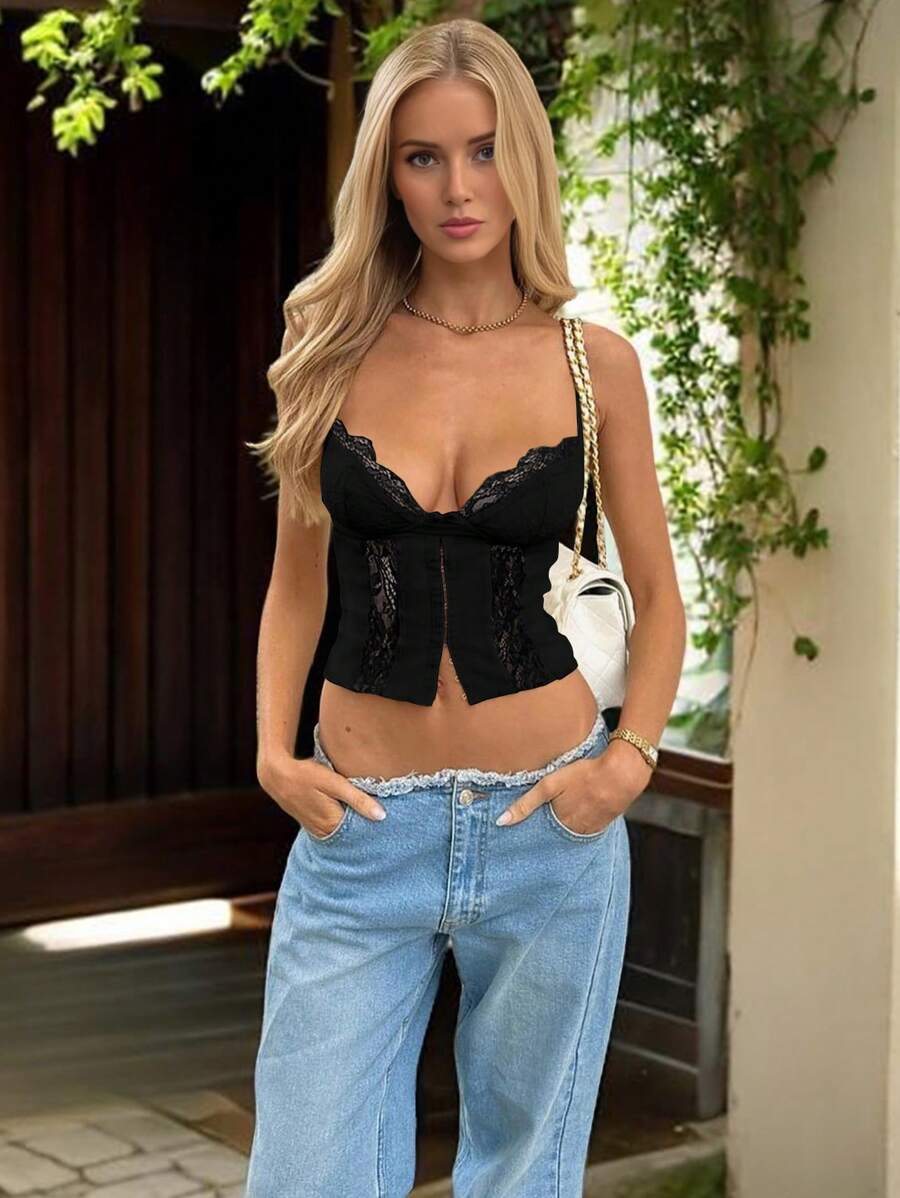 Camiseta de tirantes de unicolor para mujer - Negro - Ver 1