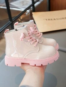 女童靴子 2024 秋冬新款闪亮短踝靴，儿童时尚靴子适合户外、派对、学校 - 米色 - 查看 3