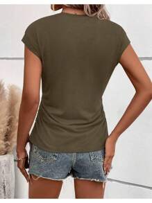 Womens Summer Cap Short Sleeve Tops Dressy Casual Crewneck Ruched T Shirts For Women 2024 Basic Tshirts - Coffee - View 2