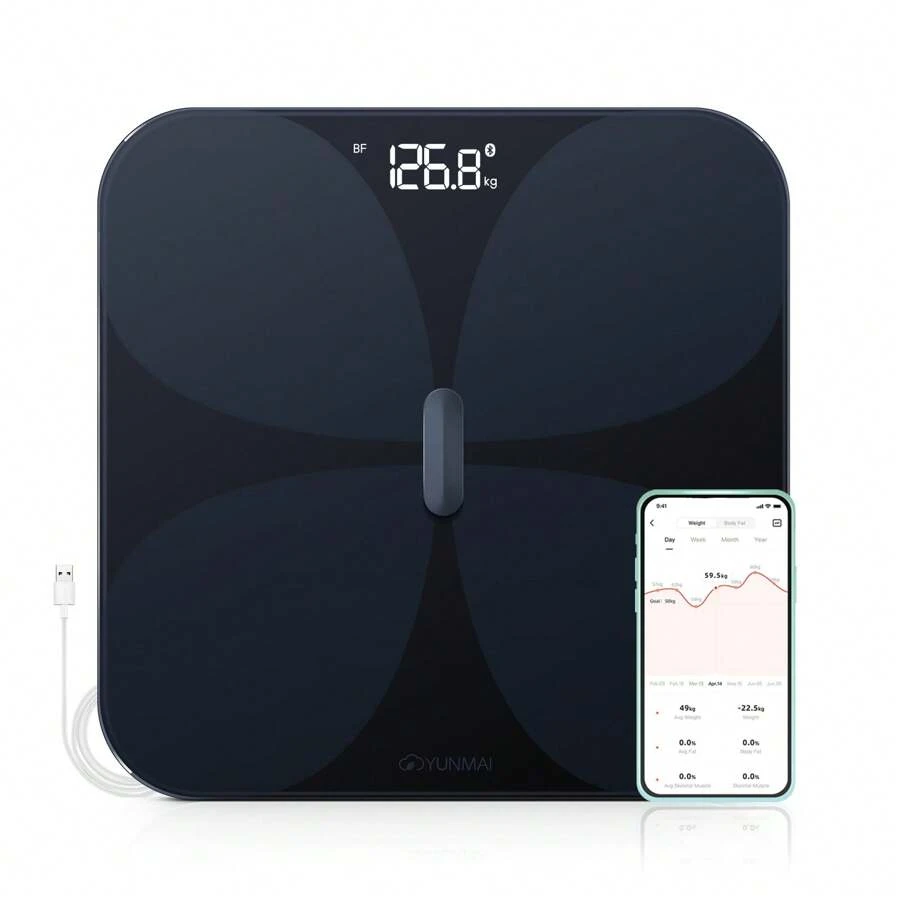YUNMAI Pro Smart Body Fat Scale, Accurate Digital Bathroom Scale For Body Weight, Body Composition Analyzer With Health Monitor Sync Apps For Body Weight, Fat, Water, BMI, BMR, USB Charging Smart Bluetooth Body Fat Scale With APP - Black - View 1