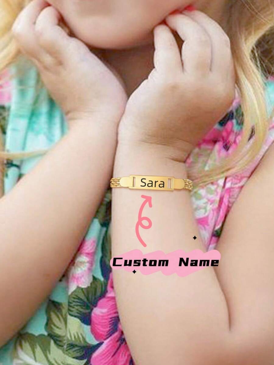 Personalized Bracelet For Girl Boy, Stainless Steel Engraved Name Date For Son Daughter From Mom Baptism Gift, Non-Allergenic And Non-Fading Jewelry Birth Gift Back To School Winter Gift Ideas Boy Girl Valentine's Day Multi-Functional,Ornamental,Engraved Exquisite,Stylish,Baby Fashion,Tidy,Colorful,Modern,Cute Kawaii Adorable Custom,Unique Treasurefinds,Baby Gifts,Cutebaby,Toddler Fashion Ideal Gifts For Him Family,Friends,Daughter,Son,Her For Children's Day - Gold - View 1