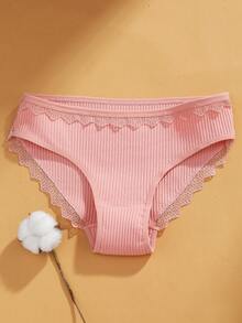 4 件装女士蕾丝边纯色三角裤 - 彩色 - 查看 4