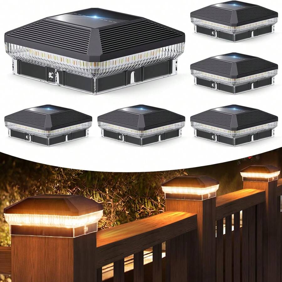 6/8/12Pack 40 LEDs 30 Lumens Fence Post Solar Lights Outdoor With 3 Modes, Waterproof Solar Powered Deck Fence Post Lights, Solar Post Cap Lights For Vinyl Wooden Post - màu đen - Xem 1