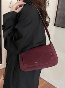 2025 Nova Bolsa Transversal Minimalista Vinho sob o Braço em Textura de Camurça Sólida para Mulheres