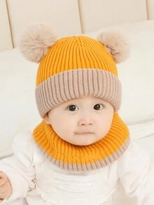 2 Piezas De Gorro Y Bufanda De Punto Grueso Con Luces Pom Pom Al Azar Para Bebés - Amarillo - Ver 6
