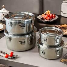 1 个圆形 304 不锈钢午餐盒，带盖和扣，可重复使用的水果沙拉食品储存容器盒，可用洗碗机清洗的大容量便当盒，适合成人和学生在学校、办公室、野餐和露营时使用