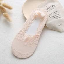 1 paire de chaussettes bateau en dentelle de fleurs de cerisier fines anti-dérapantes à col bénitier absorbant la transpiration pour femmes, pour le printemps/l'été