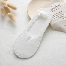 1 paire de chaussettes bateau en dentelle de fleurs de cerisier fines anti-dérapantes à col bénitier absorbant la transpiration pour femmes, pour le printemps/l'été