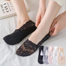 1 paire de chaussettes bateau en dentelle de fleurs de cerisier fines anti-dérapantes à col bénitier absorbant la transpiration pour femmes, pour le printemps/l'été