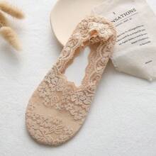 1 paire de chaussettes bateau en dentelle de fleurs de cerisier fines anti-dérapantes à col bénitier absorbant la transpiration pour femmes, pour le printemps/l'été