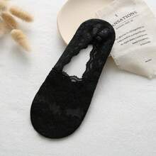 1 paire de chaussettes bateau en dentelle de fleurs de cerisier fines anti-dérapantes à col bénitier absorbant la transpiration pour femmes, pour le printemps/l'été