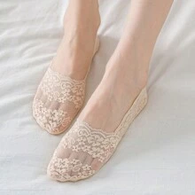 1 paire de chaussettes bateau en dentelle de fleurs de cerisier fines anti-dérapantes à col bénitier absorbant la transpiration pour femmes, pour le printemps/l'été