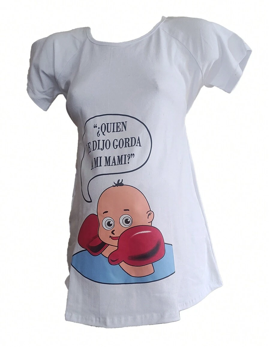 Playera Estampada Maternidad Premama Guantes - Blanco - Ver 1