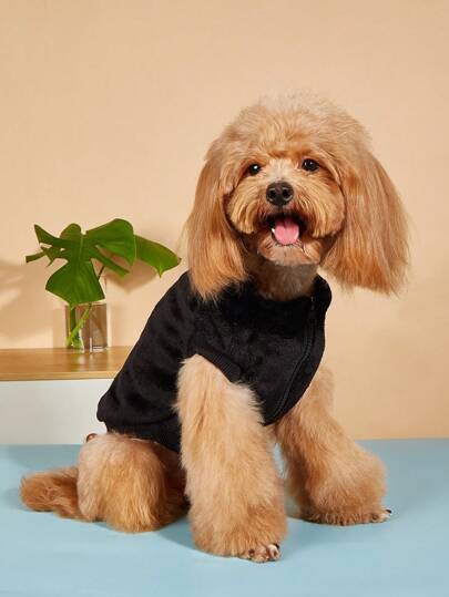 Colete de lã preta para animais de estimação, peça única, adequado para cães e gatos, ideal para outono/inverno.