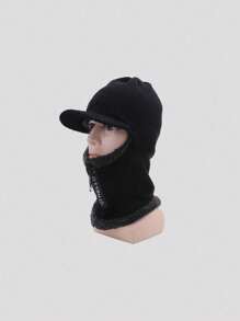 （请注意，内衬毛绒颜色随机，可能与图片所示颜色不完全一致）男士秋冬加厚保暖针织帽，带拉链，时尚百搭，适合户外骑行和滑雪。（注意：请勿将拉链拉至顶部，以免拉链脱落）休闲款 - 黑色 - 查看 10