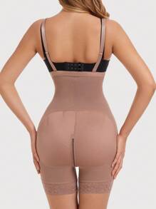 1pc Plus Size High Waist Slimming Shorts With Waist Trainer - Brown - View 9