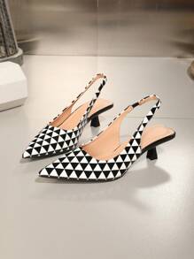 OMS Giày cao gót hở gót mũi nhọn màu nâu, kiểu dáng đơn giản thời trang châu Âu/Mỹ dành cho nữ - Đen và trắng - Xem 7