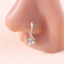 1 件时尚性感蝴蝶设计镶嵌方晶锆石穿孔戒指女孩和女孩珠宝金色银色 - Nose rings - 查看 2